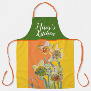Daffodil Waterverf Geel Oranje Mums Kitchen Schort