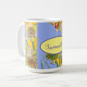 Daffodil Waterverf Geel Paars floreel Koffiemok