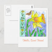 Daffodil Waterverf Hallo Flower Briefkaart (Voorkant / Achterkant)