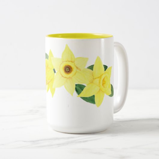 Daffodil Waterverf Two-Tone Mok, 15 oz Tweekleurige Koffiemok (Voorkant rechts)