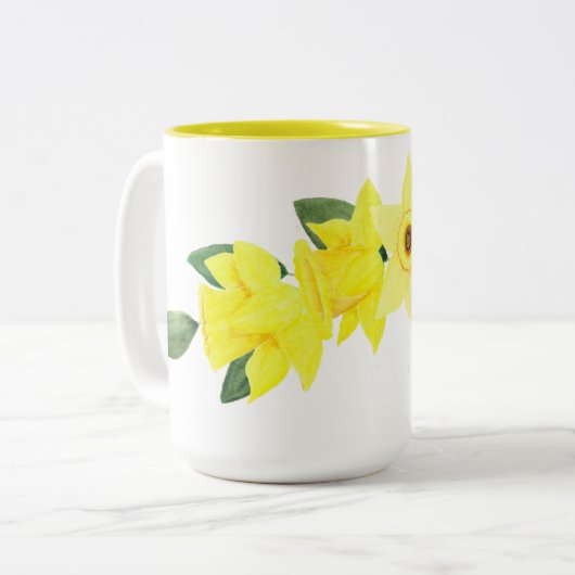Daffodil Waterverf Two-Tone Mok, 15 oz Tweekleurige Koffiemok (Voorkant links)