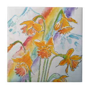 Daffodil Waterverf Yellow Rainbow Floral Tegeltje