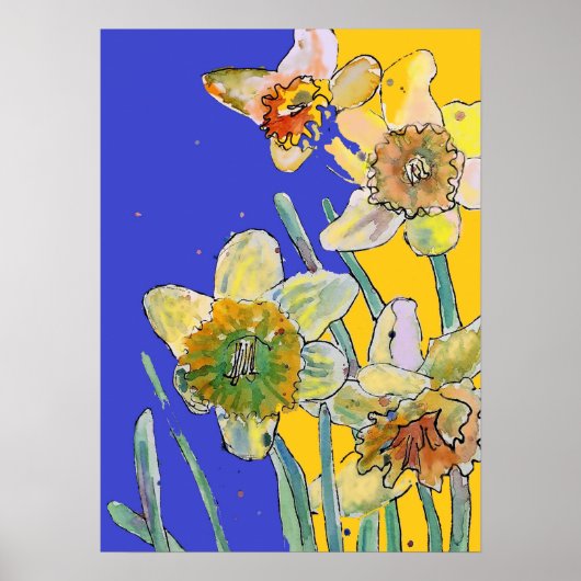 Daffodil Yellow Navy Blue Flower Garden Poster (Voorkant)