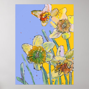 Daffodil Yellow Paars Flower Garden Poster