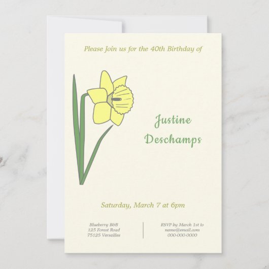 Daffodile botanique Invitation d'anniversaire (Devant)