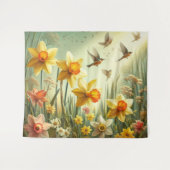 Daffodilen en vogels wandkleed (Voorkant (horizontaal))
