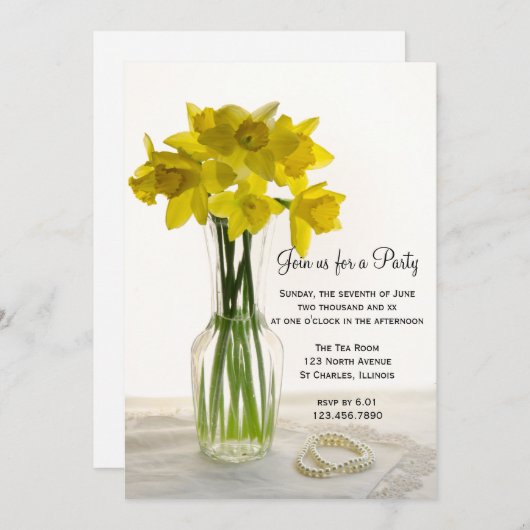 Daffodiles et perles Invitation du Parti général (Devant / Derrière)