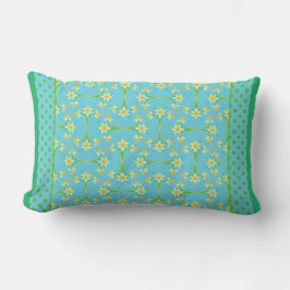 Daffodils and Polka Dots, Yellow, Green Sky Blue Kussen