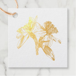 Daffodils bloemen boeket. Gouden lijn. Bedankjes Labels