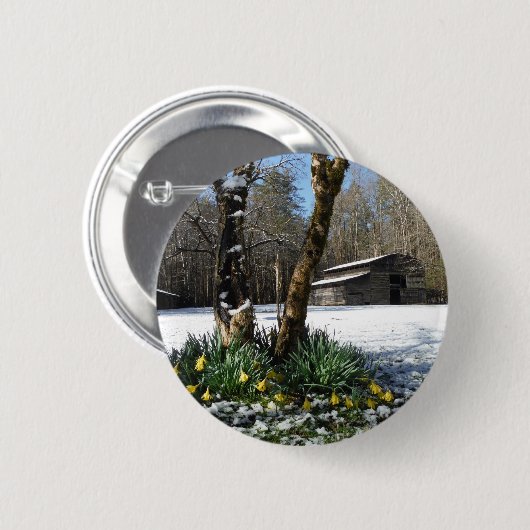 Daffodils bloemen in de sneeuw ronde button 5,7 cm (Voorkant /achterkant)