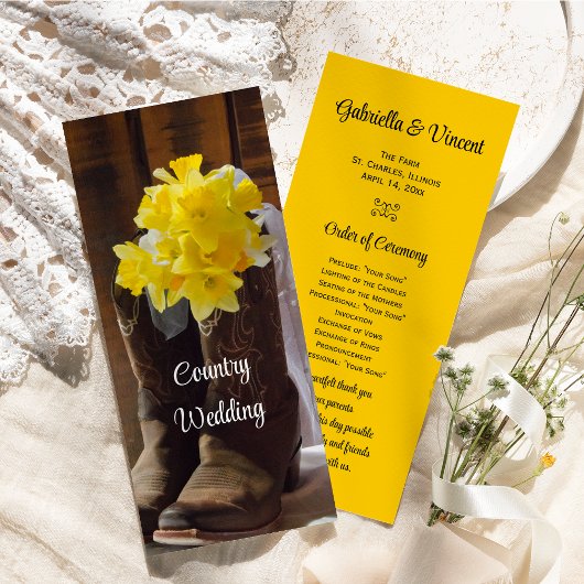 Daffodils en Cowboy Boots country Western Wedding Programma