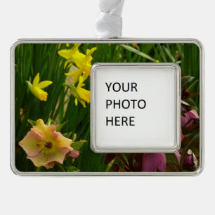 Daffodils en Rozen Colorful Floral Verzilverd Kader Ornament