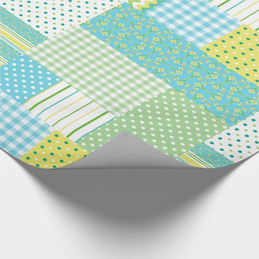 Daffodils Faux Patchwork Polkas ChecFlorals Cadeaupapier (Hoek)
