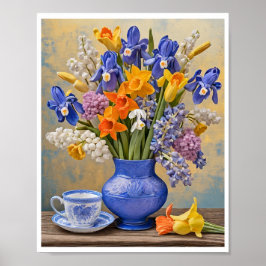 Daffodils Iris Blauw Keramische Vaas Teacup Poster