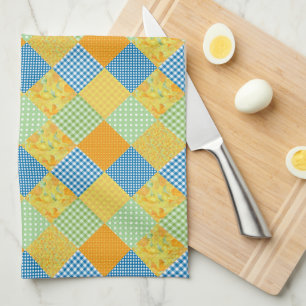 Daffodils Keukenhanddoek, Country Faux-Patchwork Theedoek