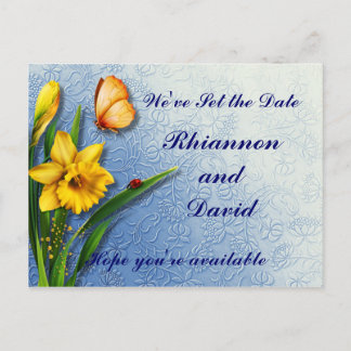 Daffodils op Decorated Blue Save the Date Aankondigingskaart