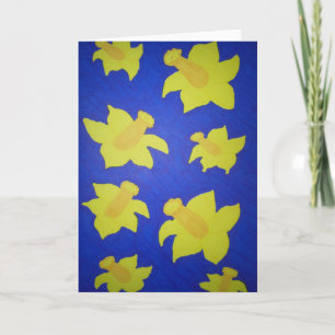 Daffodils Pop Art Blue Feestdagen Kaart