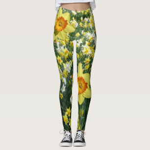 Daffodils Spring Flowers Yellow Oranje Legging