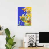 Daffodique Jaune Marine Bleu Fleur Jardin Poster (Bureau à domicile)