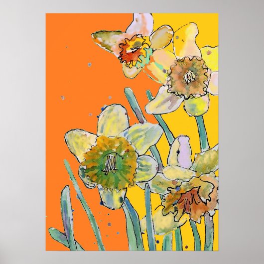 Daffodique Jaune Orange Poster du Jardin (Devant)