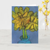Daffodiques dans une carte de voeux Vase Bleu (Fleur jaune)