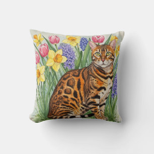 Daffodiques de chats du Bengale, tulipes, Coussin