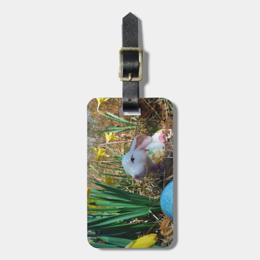 Daffodis en blauw paasei bagagelabel (Voorkant verticaal)