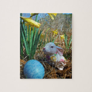 Daffodis en blauw paasei legpuzzel