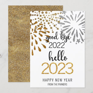 Dag 2022 Hallo 2023   Festive Fireworks Gold Feestdagenkaart