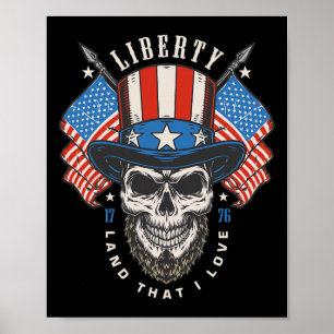 Dag 4 juli Amerikaanse vlag Amerika Liberty Skull Poster
