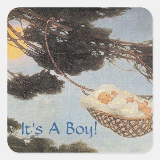 Dag, Baby Nursery Rhyme Baby Boy Vierkante Sticker (Voorkant)