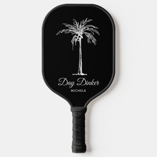 Dag Dinker Custom Zwart Wit Palm Tree Grappig Pickleball Paddle (Voorkant)