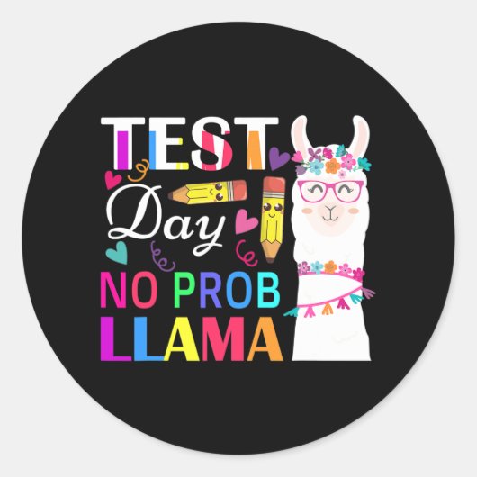 Dag Geen Prob Llama Grappige Leraar Testen 2 Ronde Sticker (Voorkant)