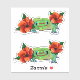 Dag gekko met hibiscus sticker