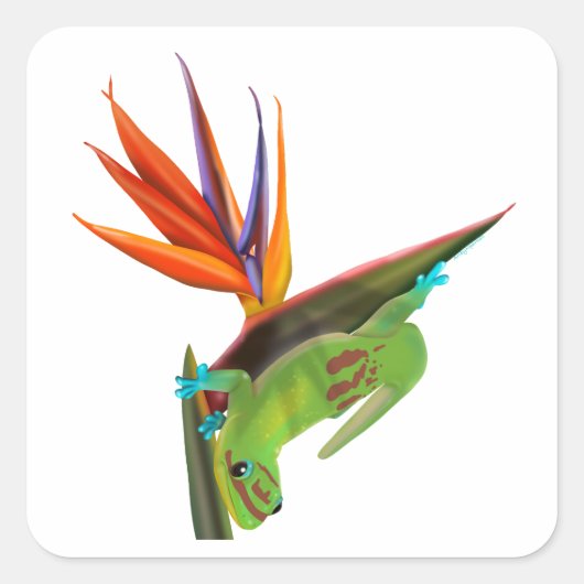 Dag gekko op de vogel van het paradijs vierkante sticker (Voorkant)