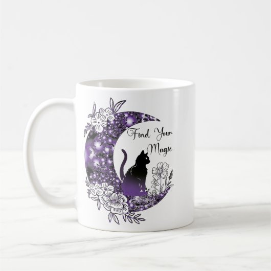 Dag Grafische Mystieke Hemelse Zwarte Kat Maan Koffiemok (Links)