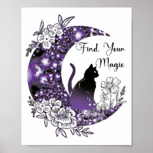 Dag Grafische Mystieke Hemelse Zwarte Kat Maan Poster