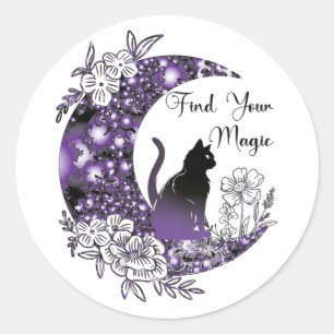Dag Grafische Mystieke Hemelse Zwarte Kat Maan Ronde Sticker