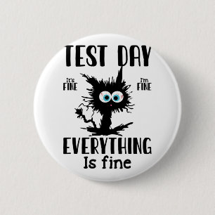 Dag Grappig Stressed Cat Zwart Leraar Student Test Ronde Button 5,7 Cm