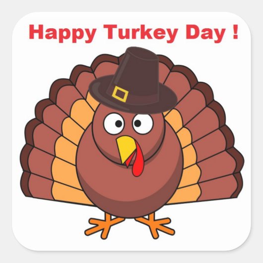 DAG HAPPY TURKEY VIERKANTE STICKER (Voorkant)
