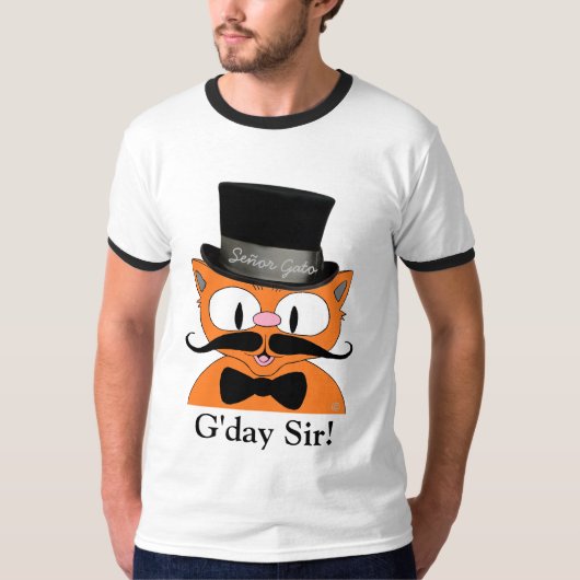 "Dag meneer!" Mustache Cat. Stropdas T-shirt (Voorkant)