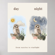 Dag & Nacht Uil Nursery Print