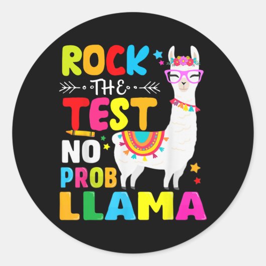 Dag Rock De Test Leren Geen Prob Llama Leraar Ronde Sticker (Voorkant)