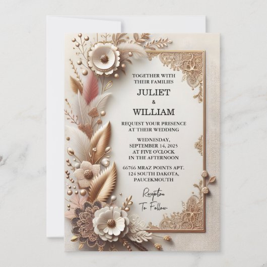 Dag Satijn Stof Fluweel Kant Linnen Papier Bruilof Kaart (Voorkant)