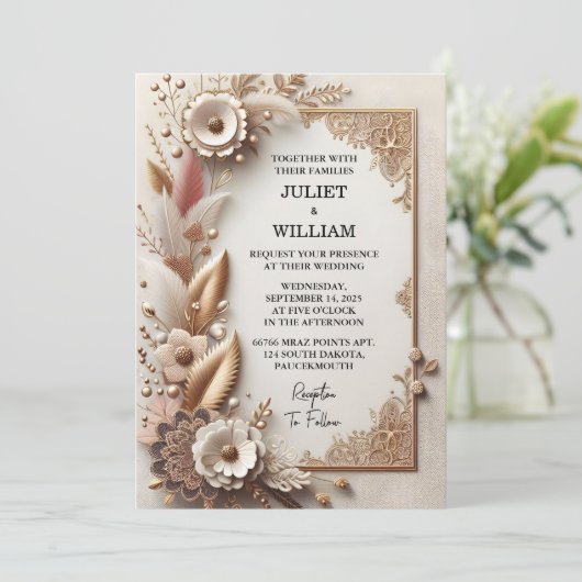 Dag Satijn Stof Fluweel Kant Linnen Papier Bruilof Kaart (Staand voorkant)