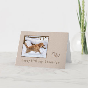 Dag, schoonzoon, Golden Retriever Dog in sneeuw Kaart