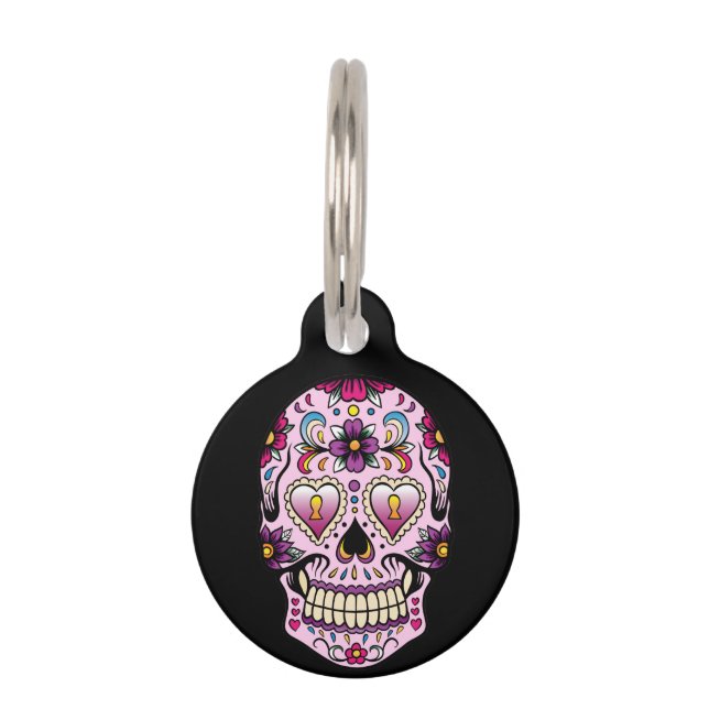 Dag van de Dead Sugar Skull Roze Huisdierpenning (Voorkant)