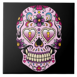 Dag van de Dead Sugar Skull Roze Tegeltje