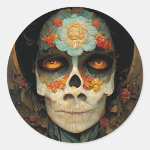Dag van de dode 1 Fantastische schedel Ronde Sticker