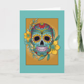 Dag van de Dode Blauwgroen en goudsbloem Skull and Kaart (Voorkant)